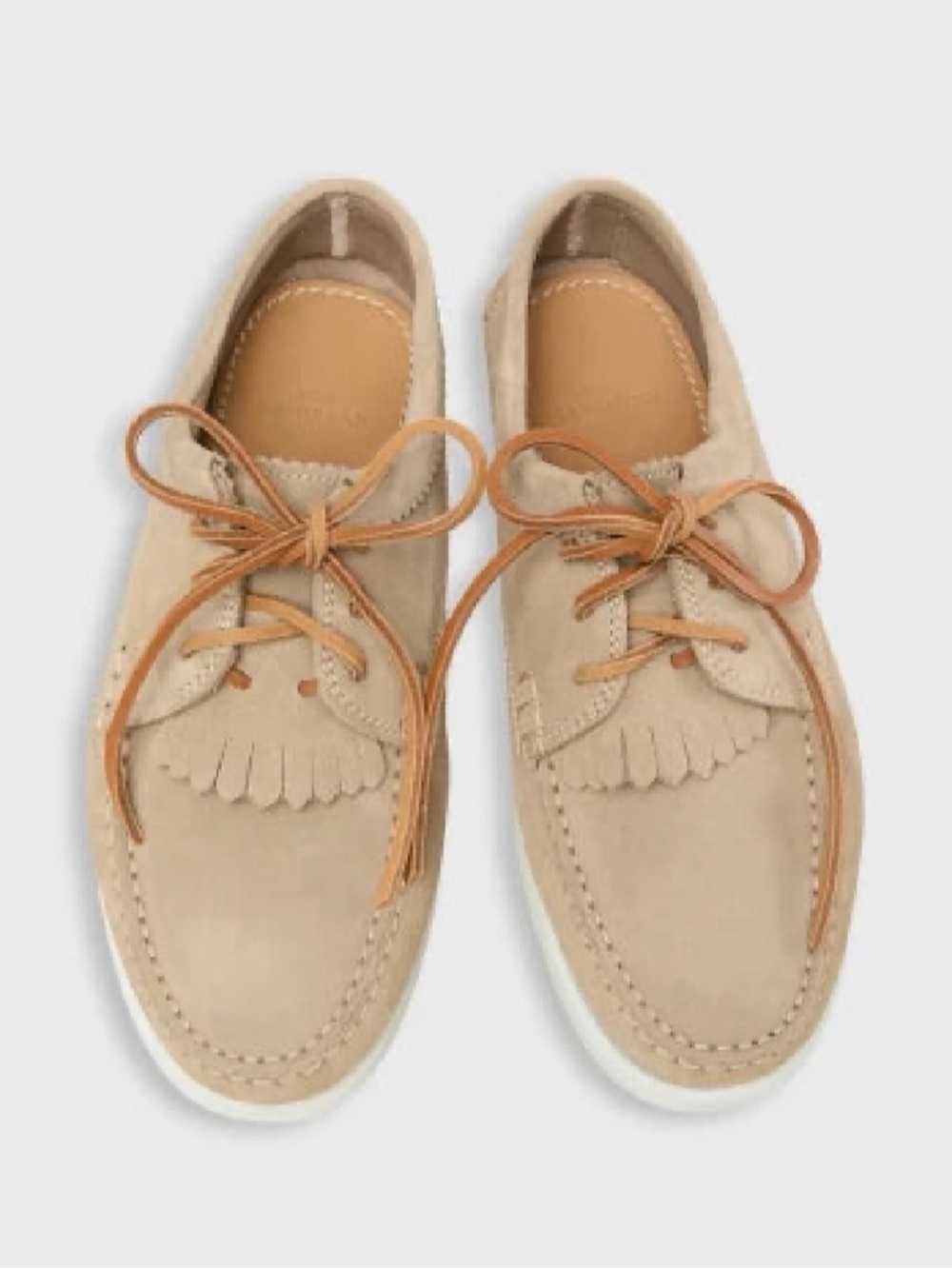 ANN MASHBURN Beige Suede Boat Shoes with Tan Laces